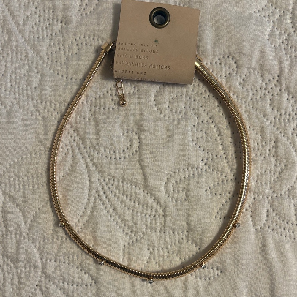 NEW! Anthropologie Gold and Crystal Collar Necklace - Picture 4 of 6
